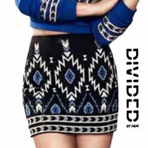 H&M Aztec Blue & Black Beaded Mini  Skirt